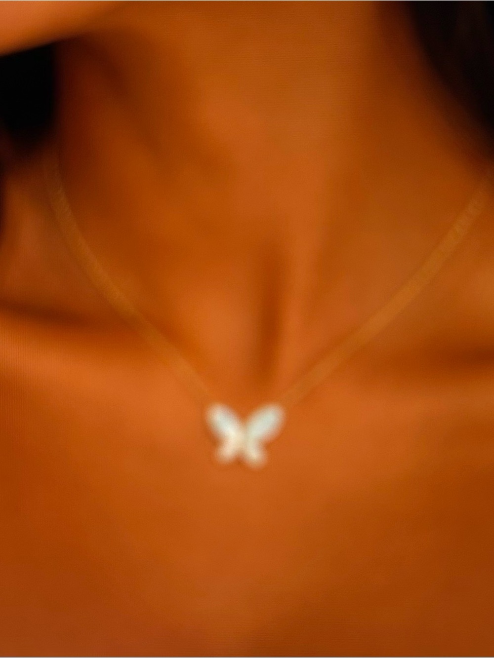 Delicate Gold Chain Necklace with White Butterfly Charm - Women Jewelry